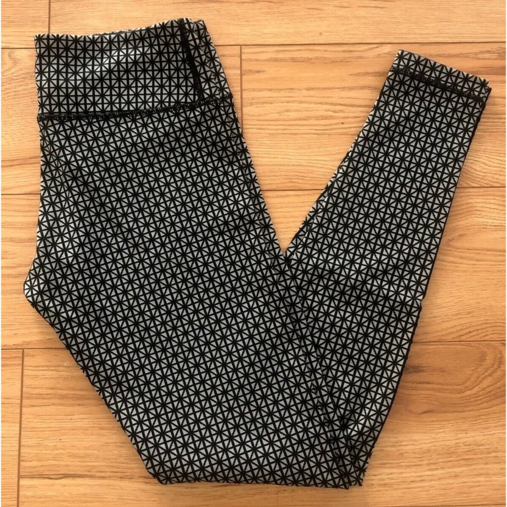 Lululemon Wunder Under Geometric Women's 6 Black Silver Leggings Athletic EEEUC
